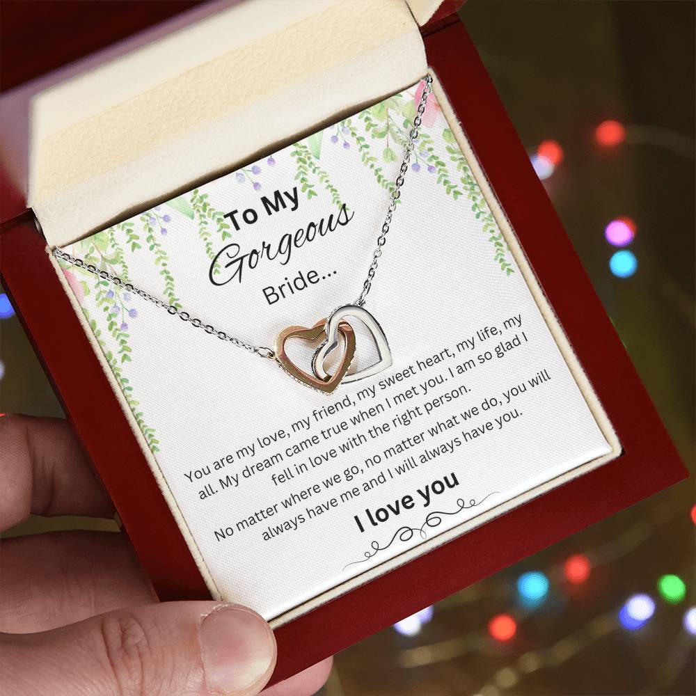 To My Gorgeous Bride Interlocking Hearts Necklace