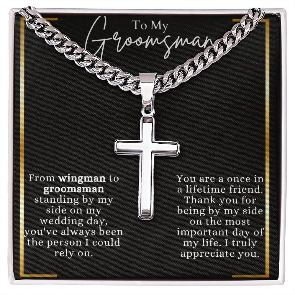 Artisan Cross Necklace on Cuban Chain For Groomsman