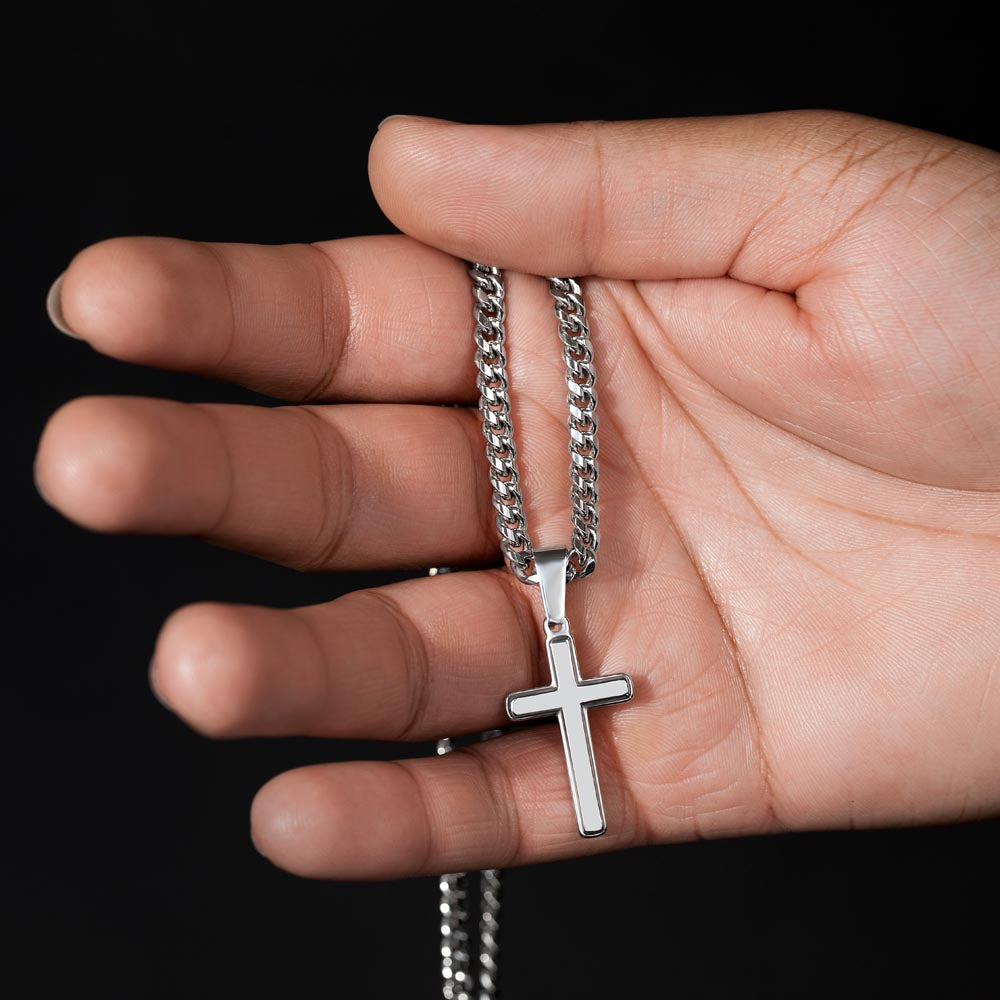 Artisan Cross Necklace on Cuban Chain For Groomsman