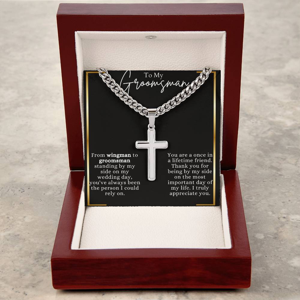 Artisan Cross Necklace on Cuban Chain For Groomsman
