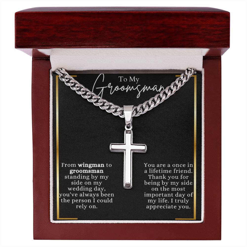 Artisan Cross Necklace on Cuban Chain For Groomsman