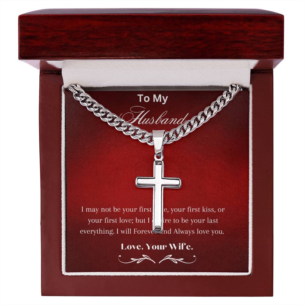 Artisan Cross Necklace on Cuban Chain With Love Note