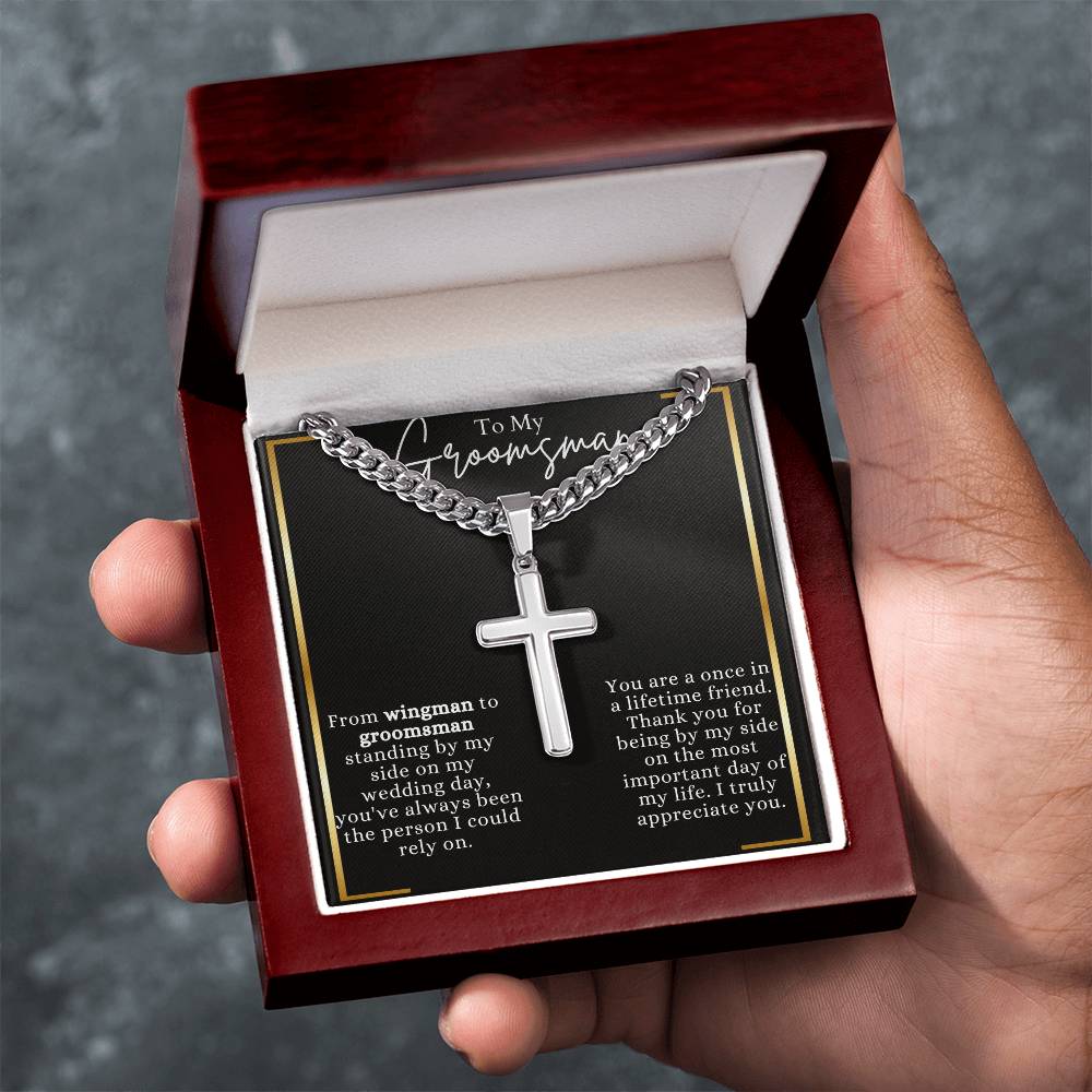 Artisan Cross Necklace on Cuban Chain For Groomsman
