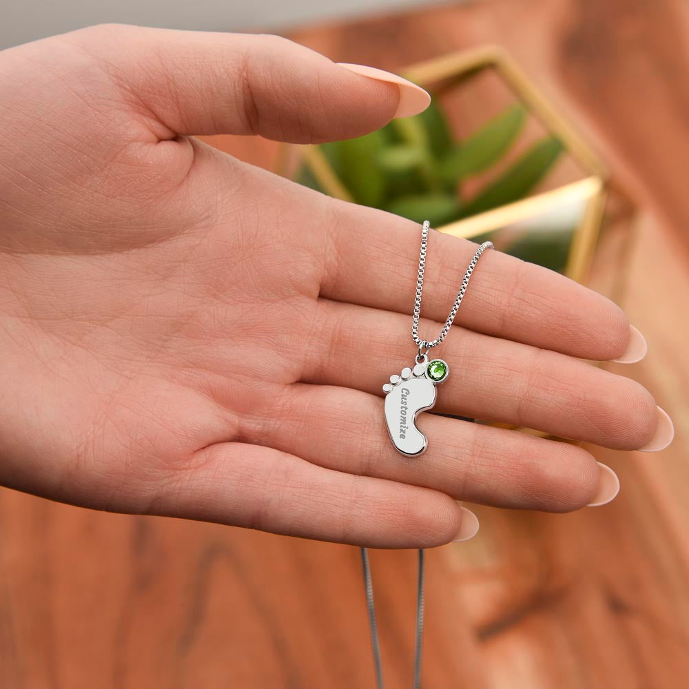 Engraved Baby Feet with Birthstones Necklace - To My Mommy