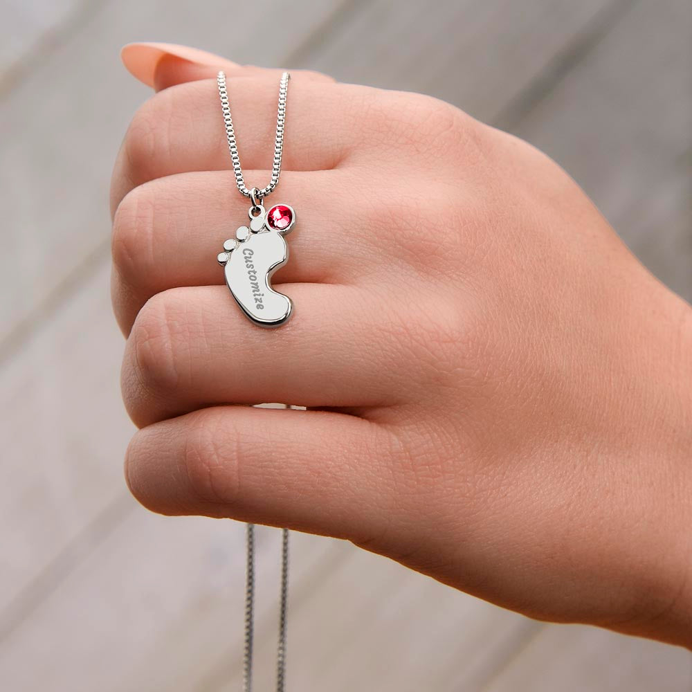 Engraved Baby Feet with Birthstones Necklace - To My Mommy