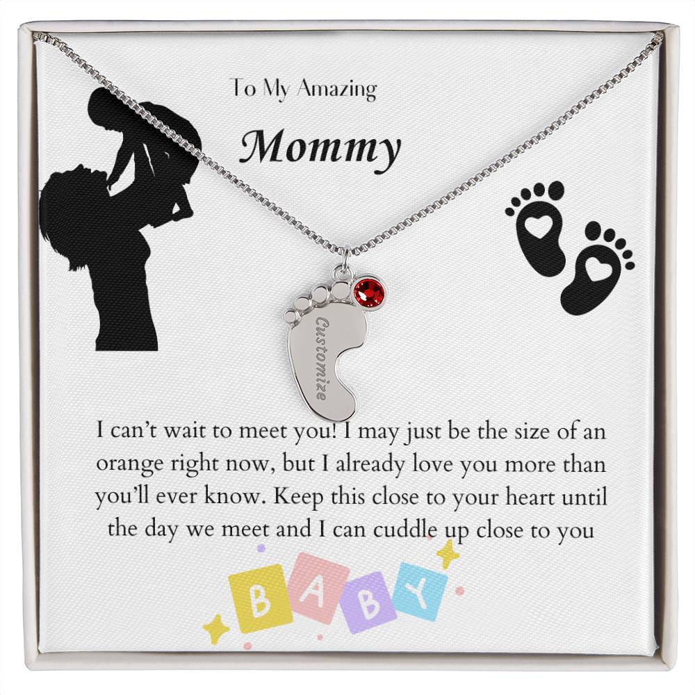 Engraved Baby Feet with Birthstones Necklace - To My Mommy