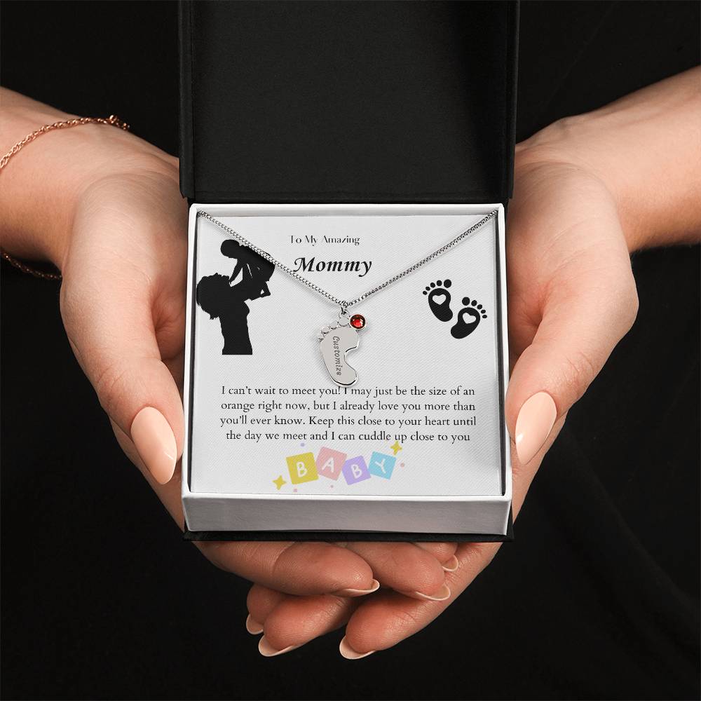 Engraved Baby Feet with Birthstones Necklace - To My Mommy