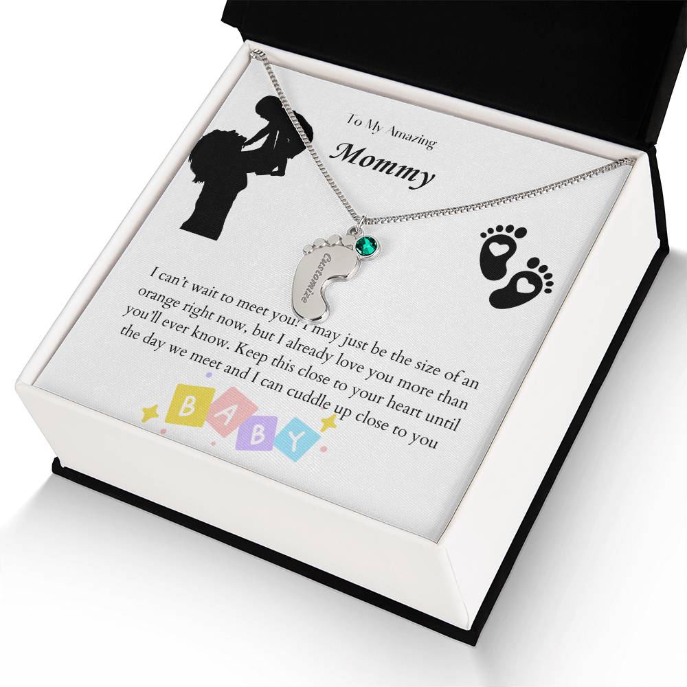 Engraved Baby Feet with Birthstones Necklace - To My Mommy