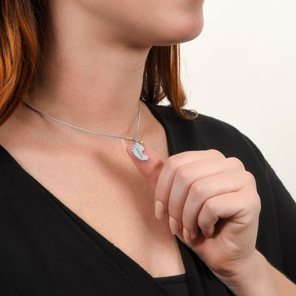 Engraved Baby Feet with Birthstones Necklace - To My Mommy