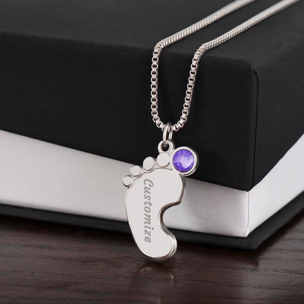 Engraved Baby Feet with Birthstones Necklace - To My Mommy