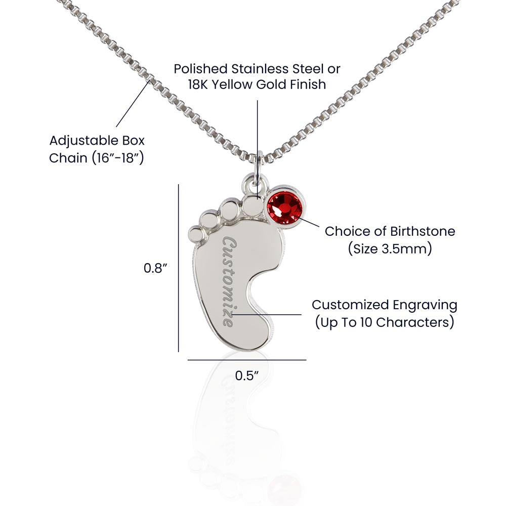 Engraved Baby Feet with Birthstones Necklace - To My Mommy