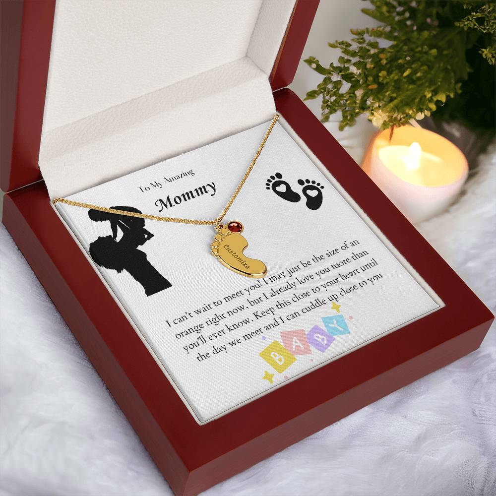 Engraved Baby Feet with Birthstones Necklace - To My Mommy