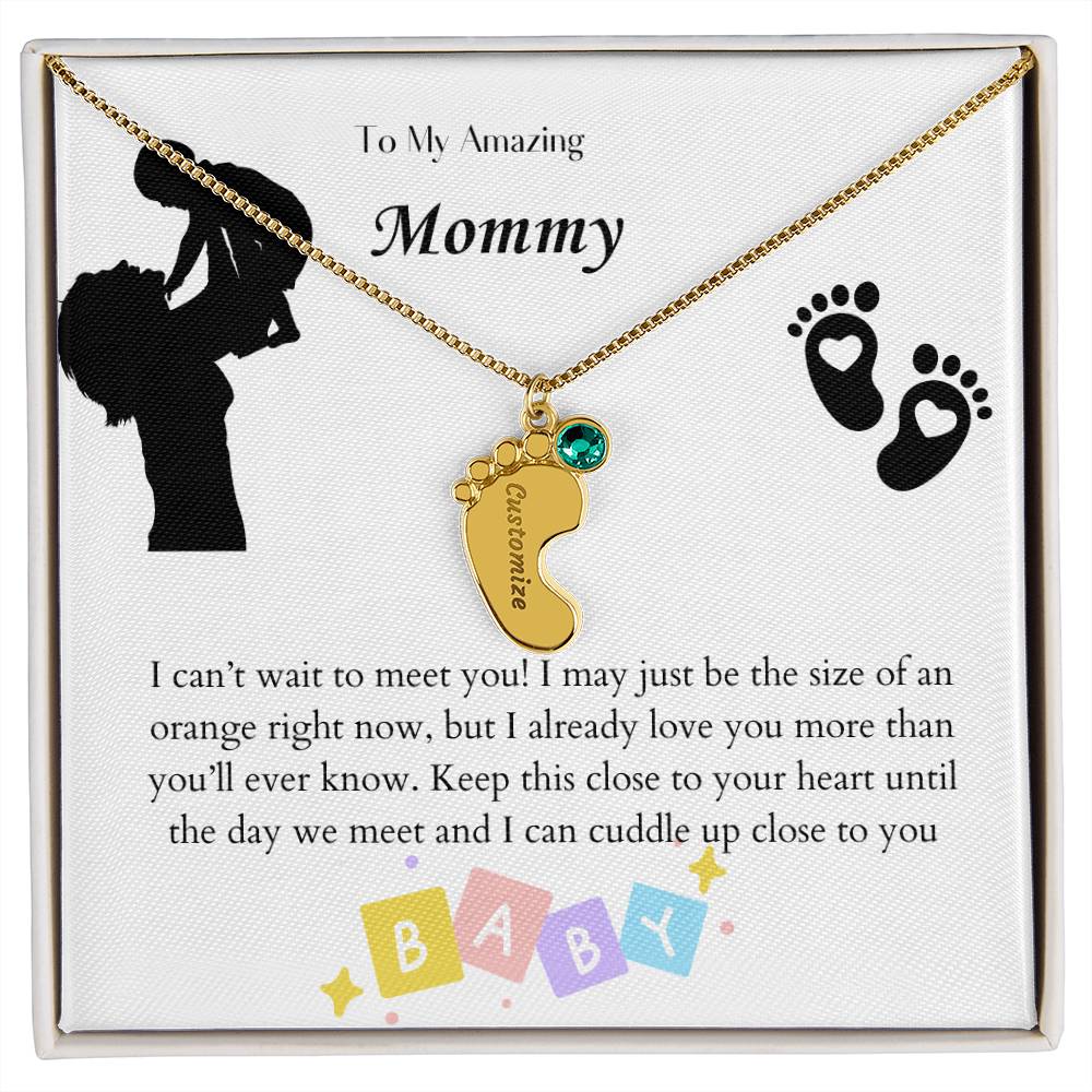 Engraved Baby Feet with Birthstones Necklace - To My Mommy
