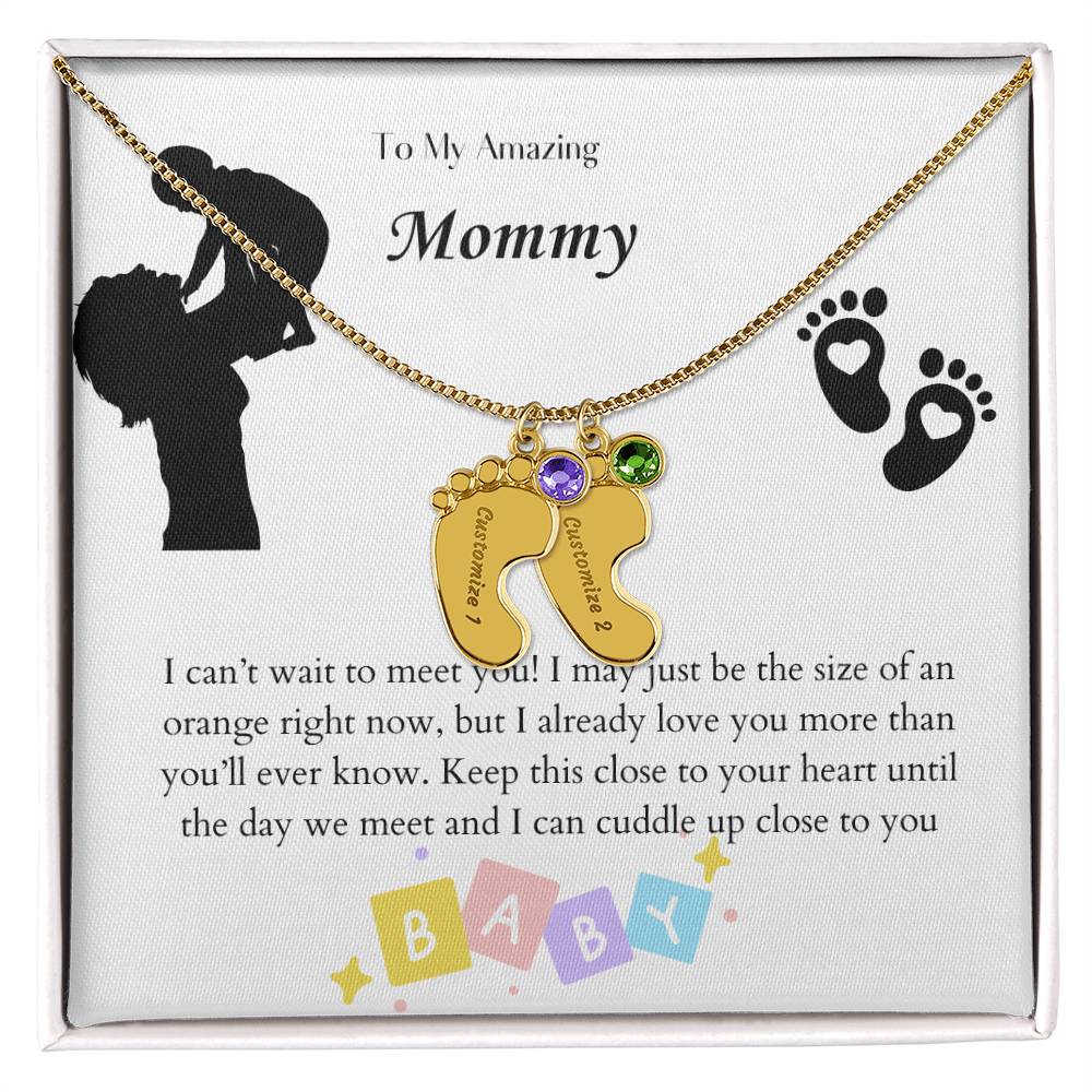 Engraved Baby Feet with Birthstones Necklace - To My Mommy