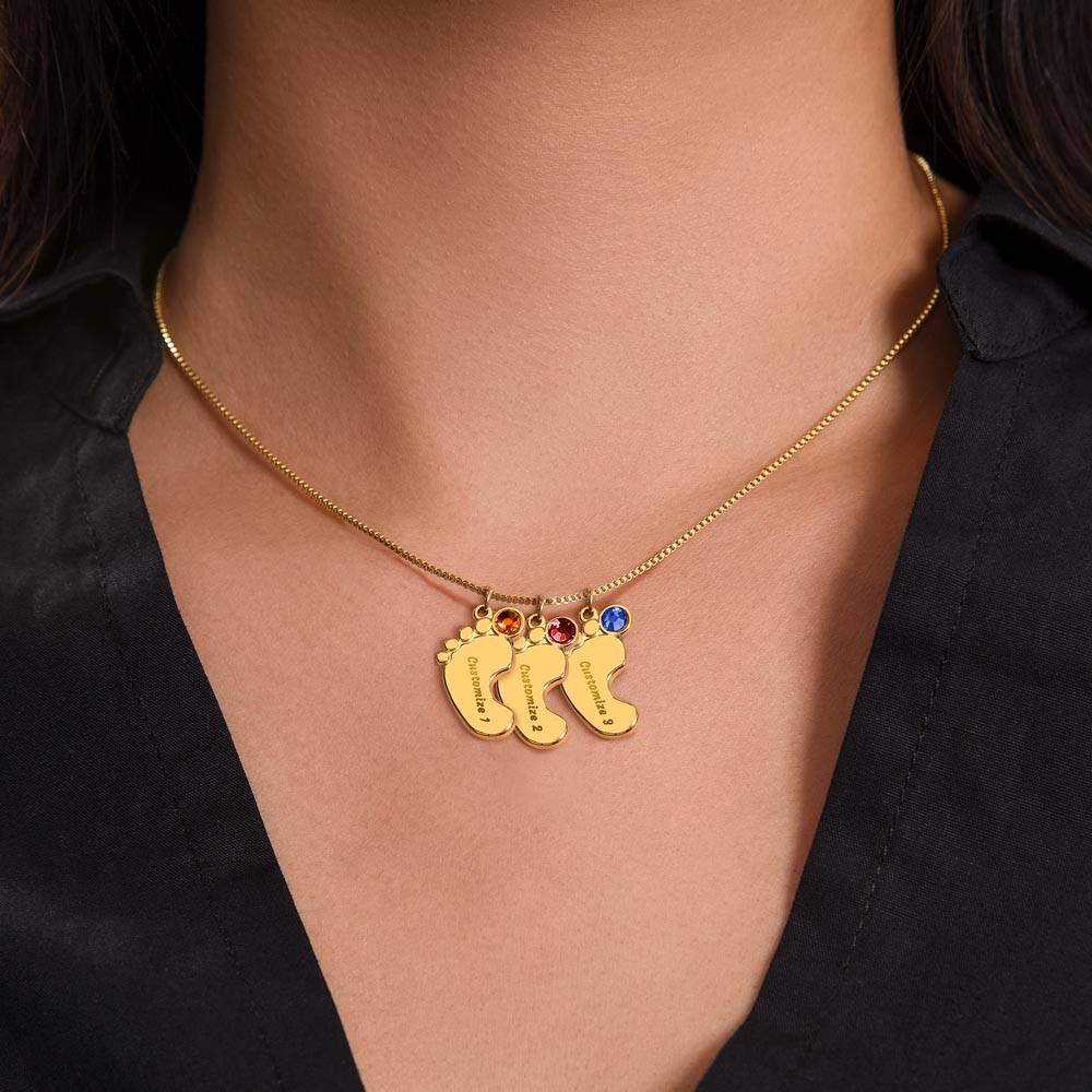 Engraved Baby Feet with Birthstones Necklace - To My Mommy