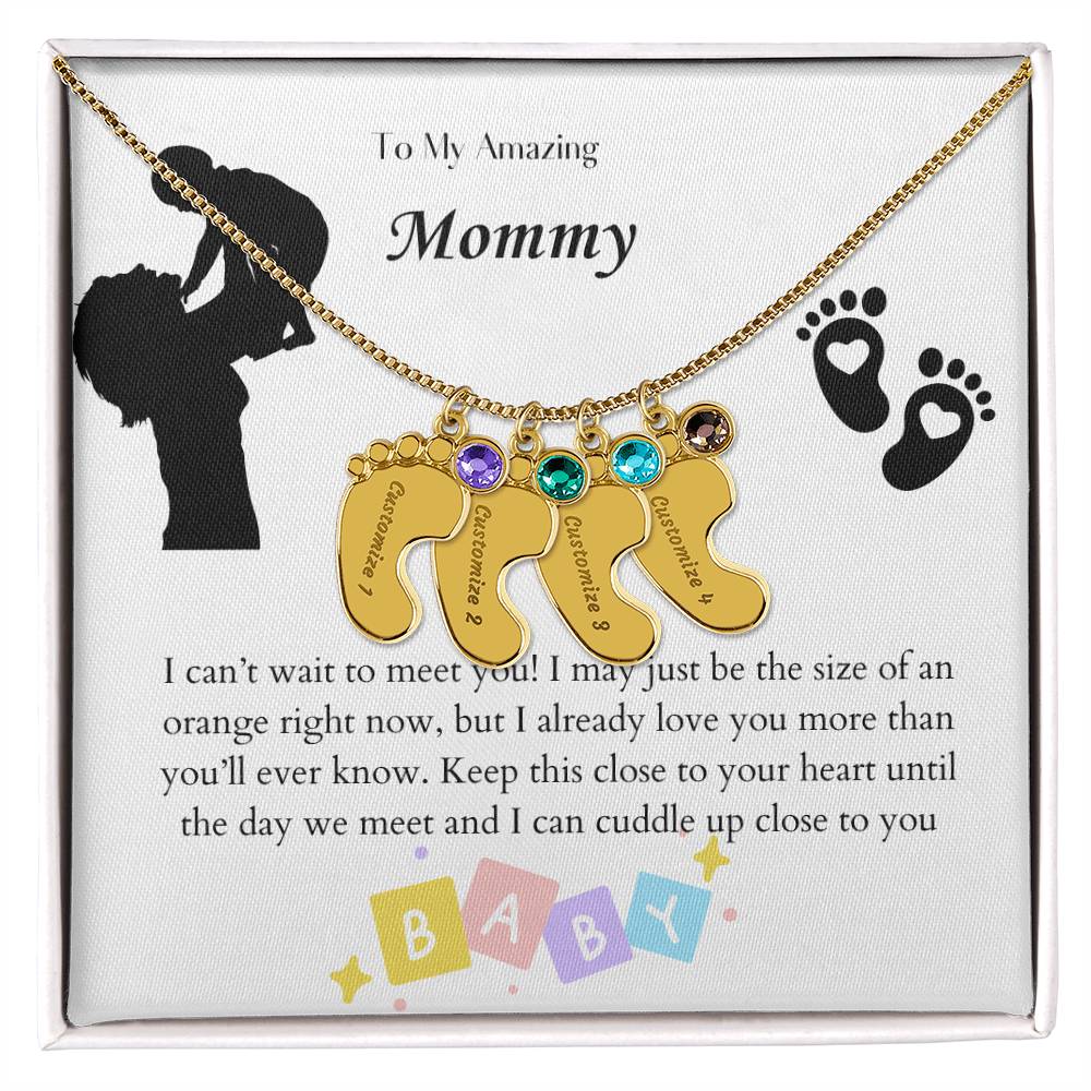Engraved Baby Feet with Birthstones Necklace - To My Mommy