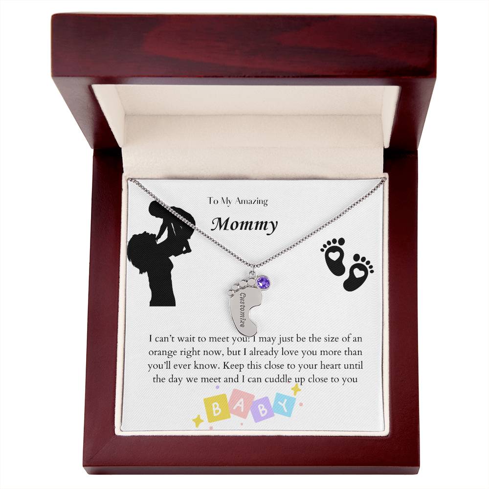 Engraved Baby Feet with Birthstones Necklace - To My Mommy
