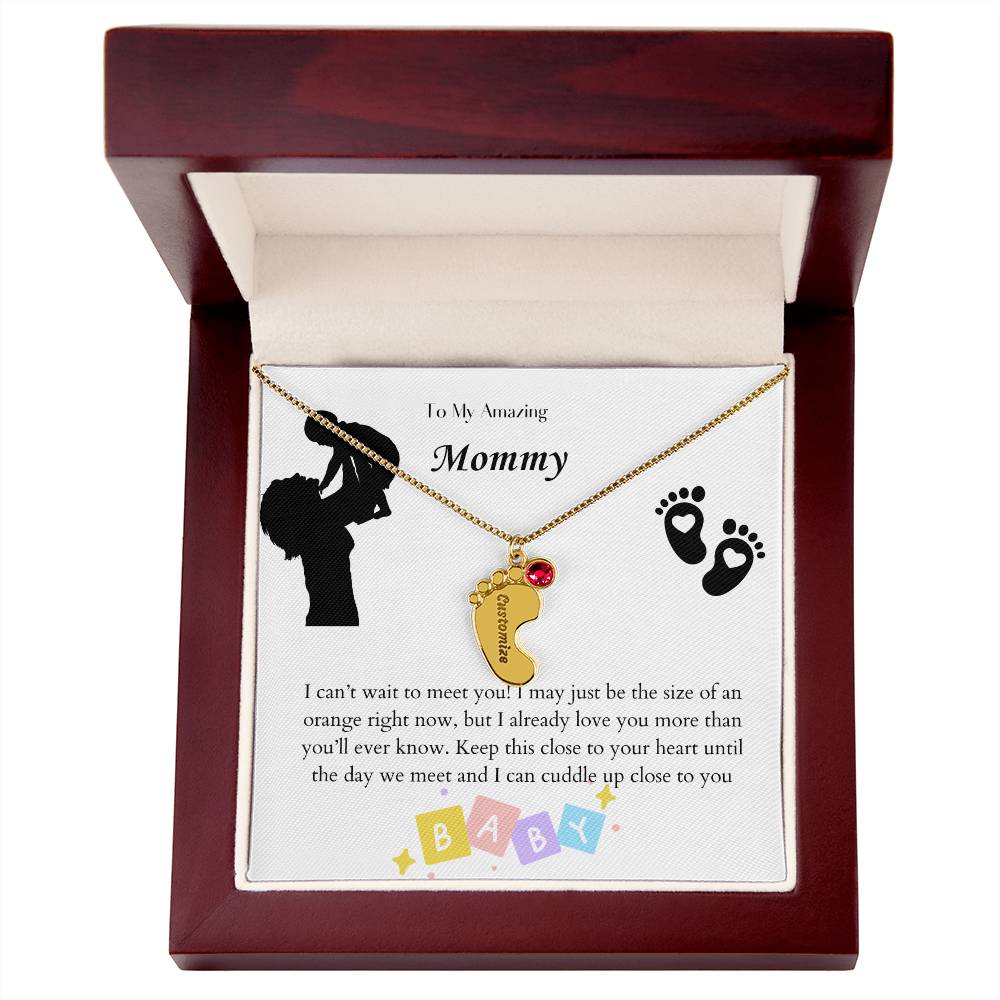 Engraved Baby Feet with Birthstones Necklace - To My Mommy