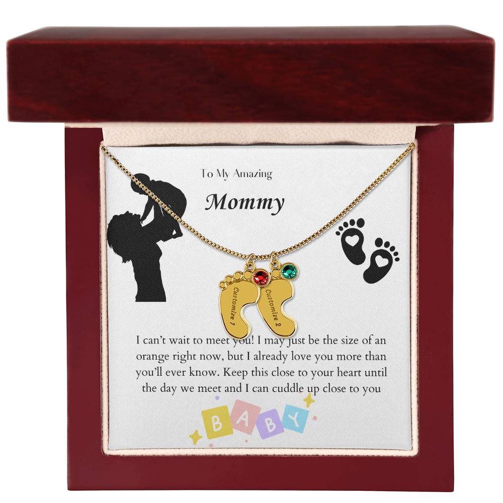 Engraved Baby Feet with Birthstones Necklace - To My Mommy