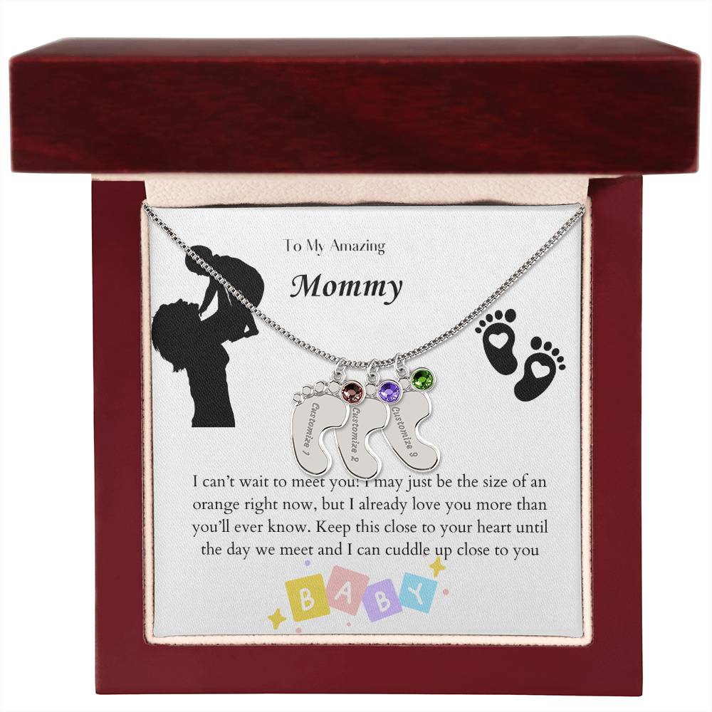 Engraved Baby Feet with Birthstones Necklace - To My Mommy