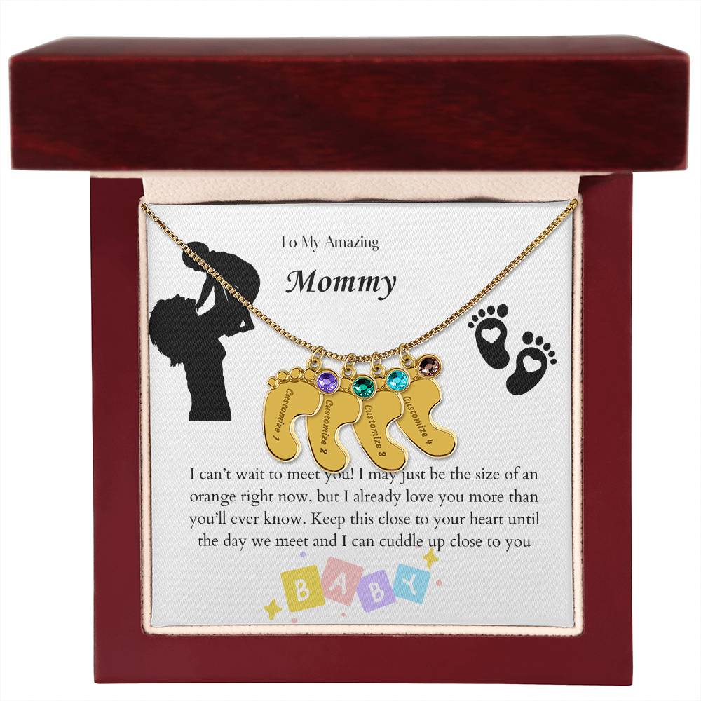 Engraved Baby Feet with Birthstones Necklace - To My Mommy