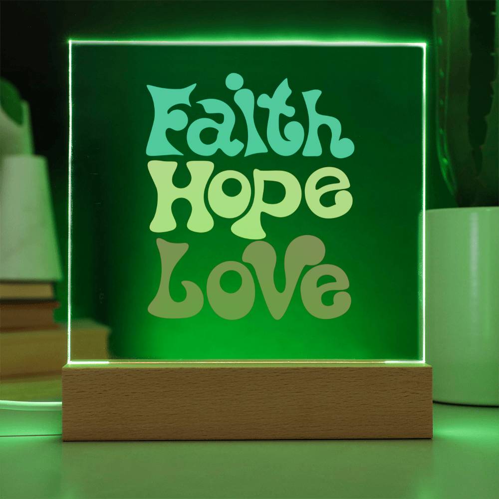 Faith Hope Love Square Acrylic Plaque
