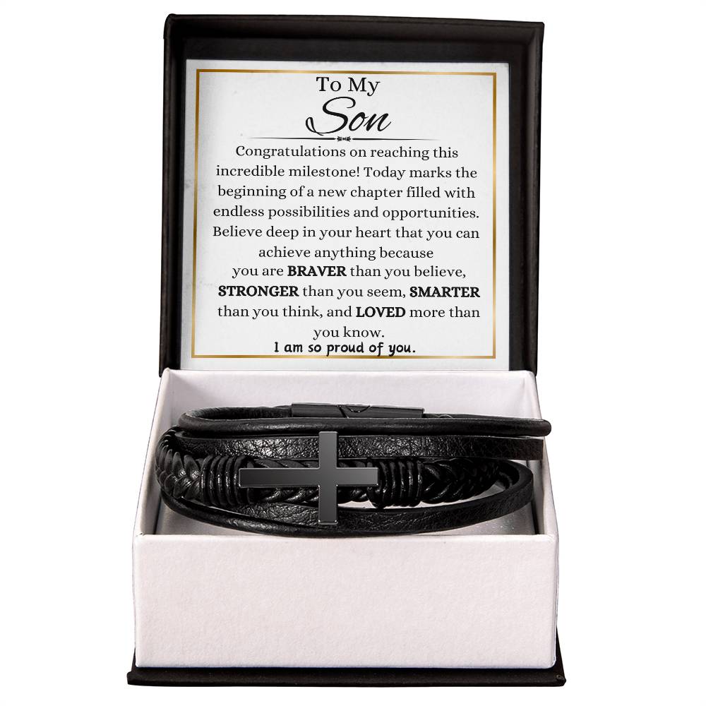 To My Son On Graduation Day Men's Cross Bracelet