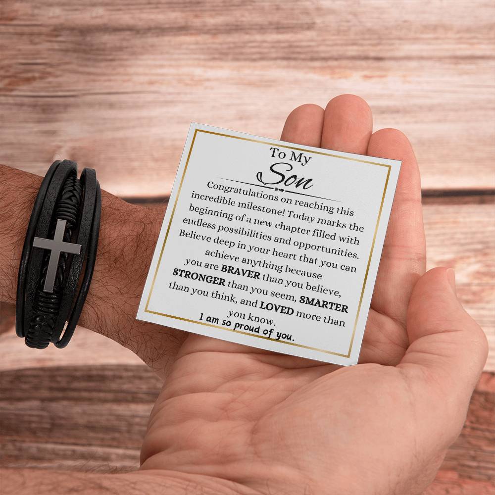 To My Son On Graduation Day Men's Cross Bracelet
