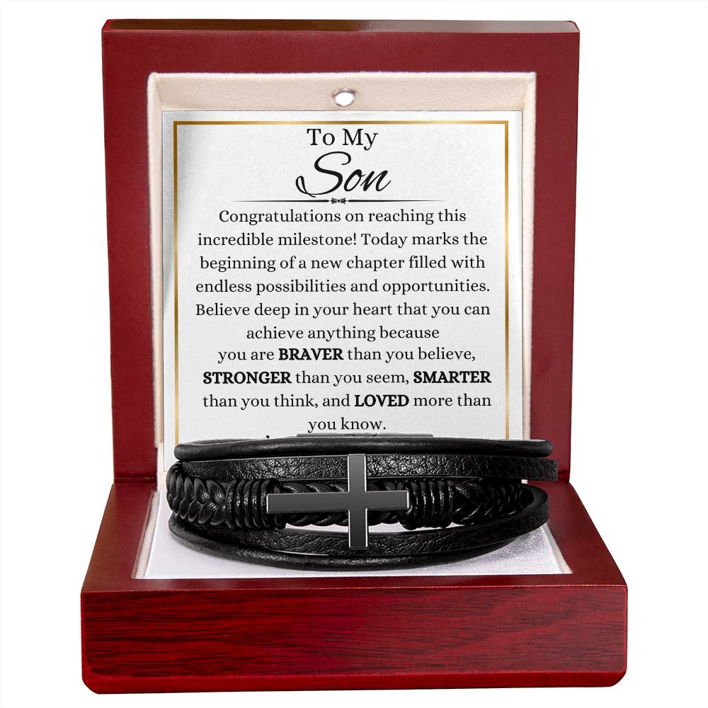 To My Son On Graduation Day Men's Cross Bracelet