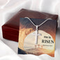 He Is Risen Stainless Cross Necklace