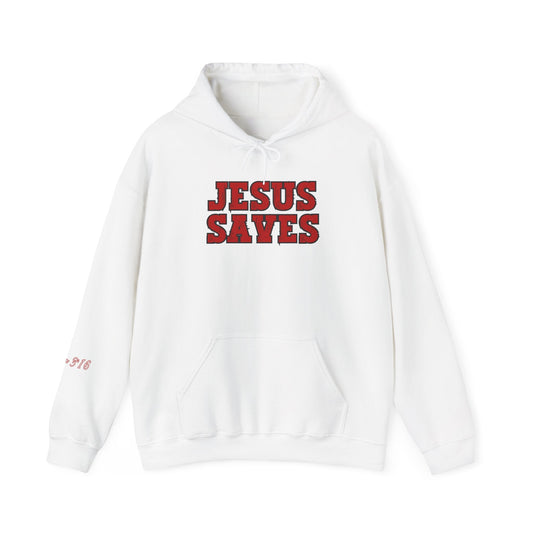 Jesus Save + John 3:16 On Right Sleeve Unisex Heavy Blend™ Hooded Sweatshirt