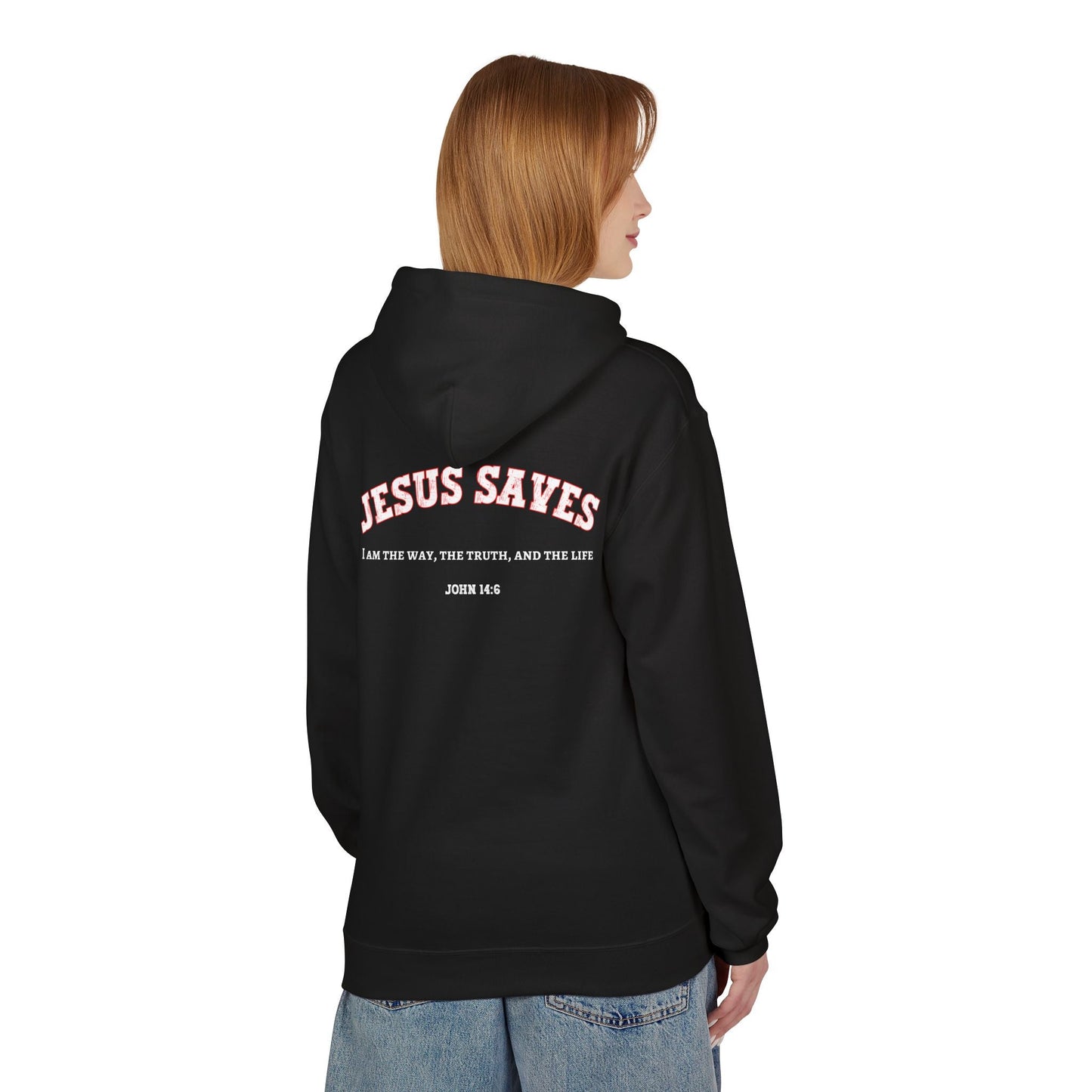 Jesus Saves Unisex Religious Fleece Hoodie | Apparel, Christian Hoodie, Inspirational Wear, Faith-Based Gift, Casual Churchwear