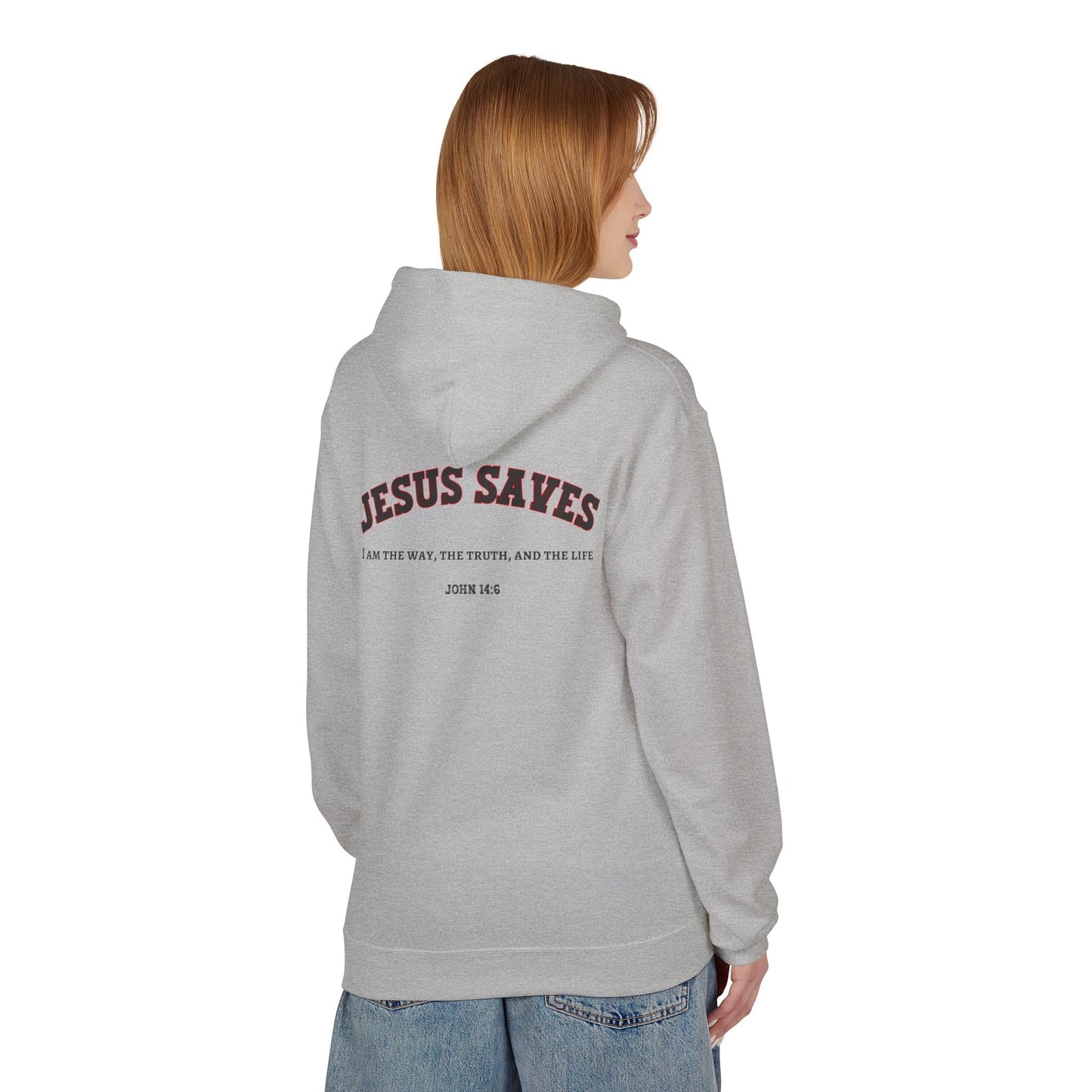Jesus Saves Unisex Religious Fleece Hoodie | Apparel, Christian Hoodie, Inspirational Wear, Faith-Based Gift, Casual Churchwear