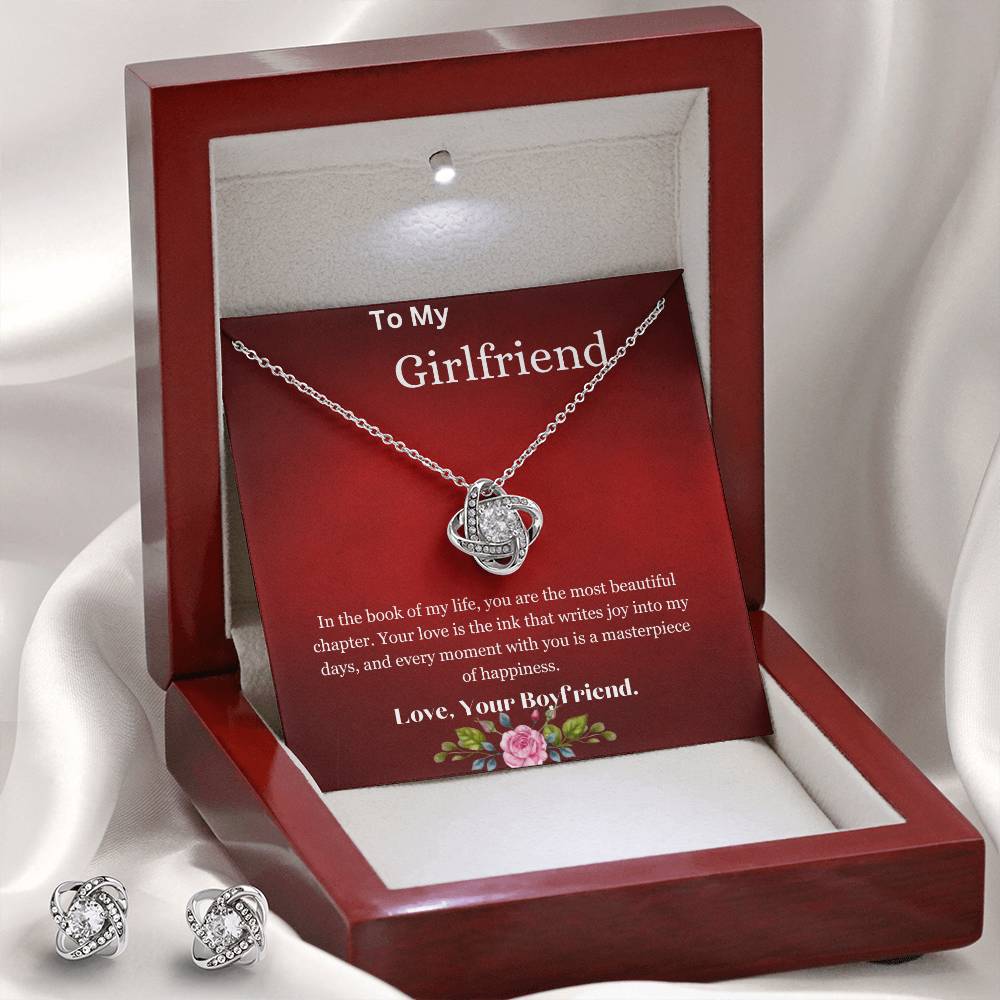 Love Knot Earring & Necklace Set With Love Note