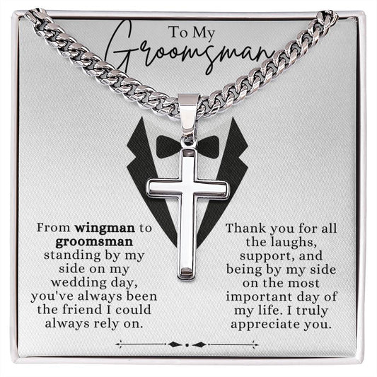 To My Supportive Groomsman Personalized Steel Cross Necklace