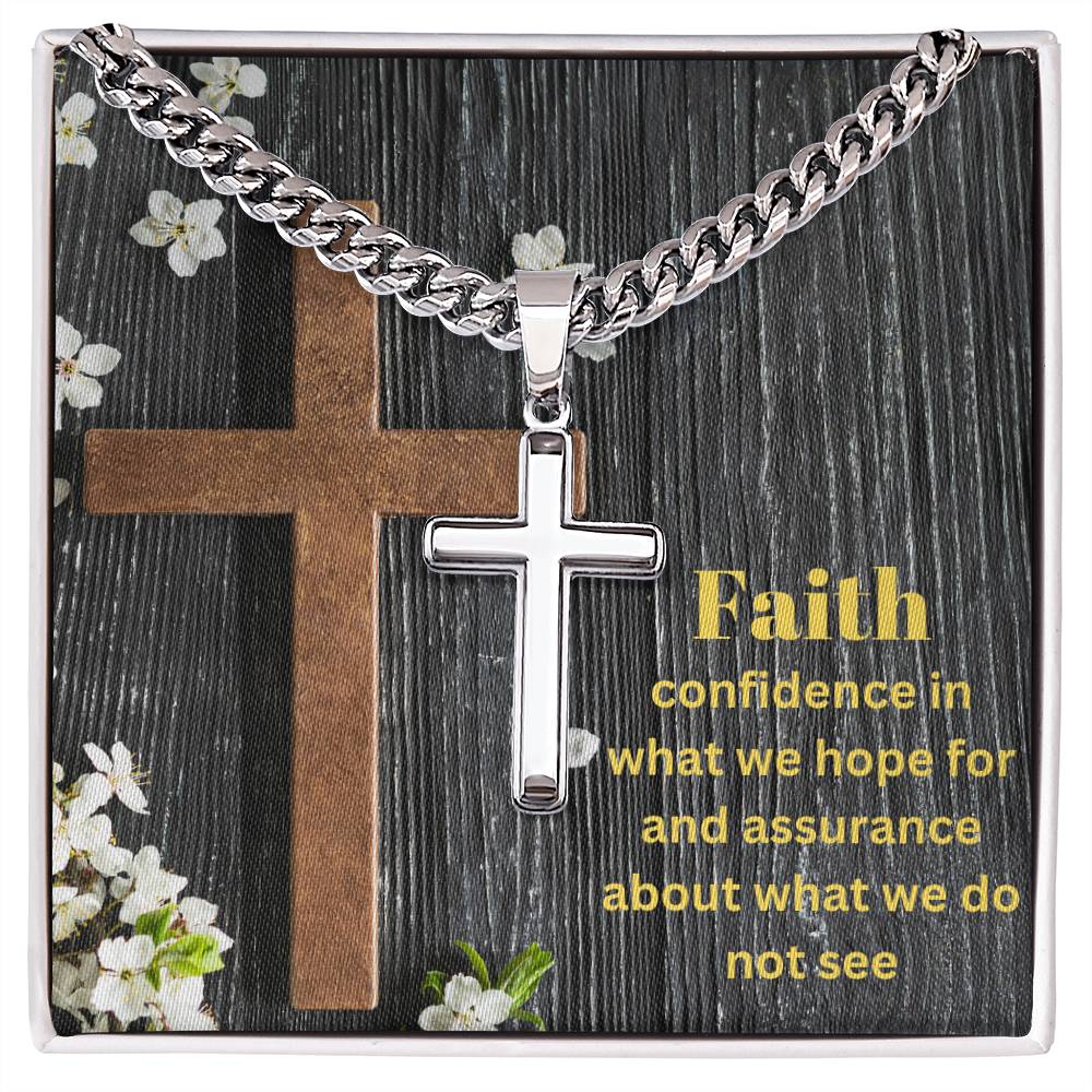 Faith and Confidence Personalized Steel Cross Necklace