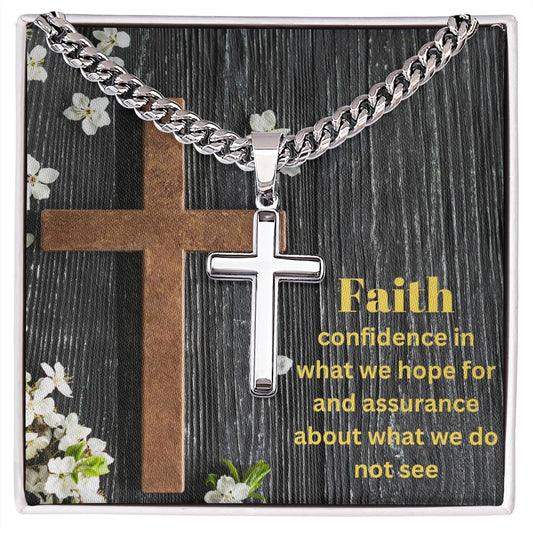 Faith and Confidence Personalized Steel Cross Necklace