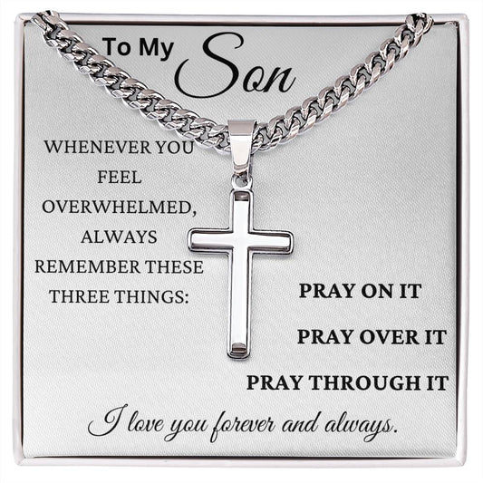 Pray Always Son Personalized Steel Cross Necklace