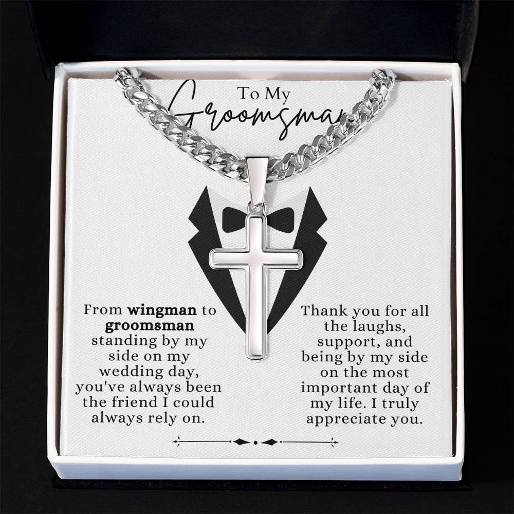 To My Supportive Groomsman Personalized Steel Cross Necklace