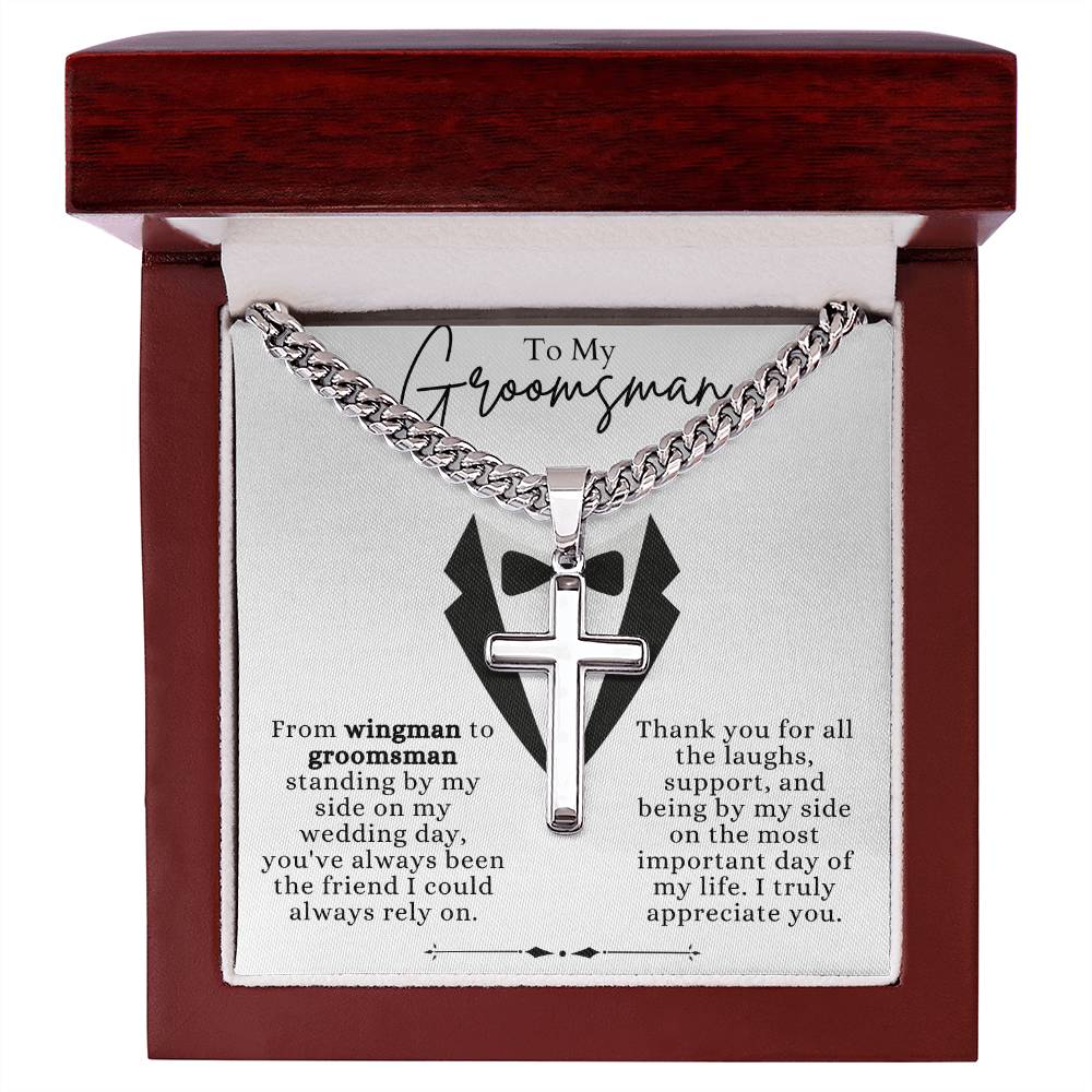 To My Supportive Groomsman Personalized Steel Cross Necklace