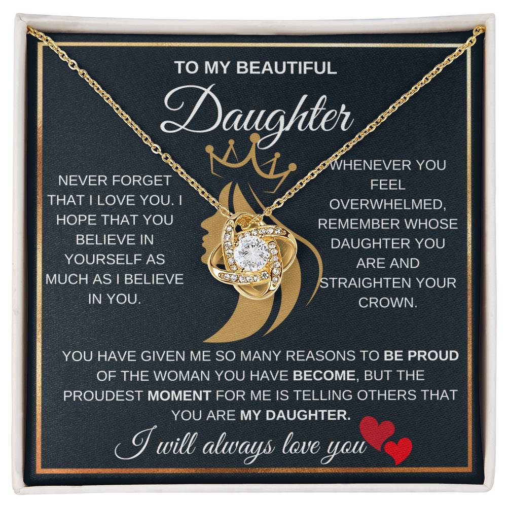 To My Beautiful Daughter With A Beautiful Crown Love Knot Necklace
