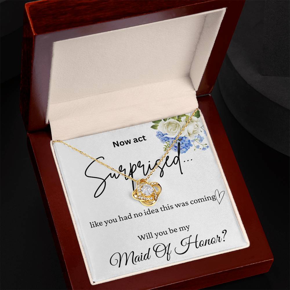 Surprised Maid Of Honor Love Knot Necklace