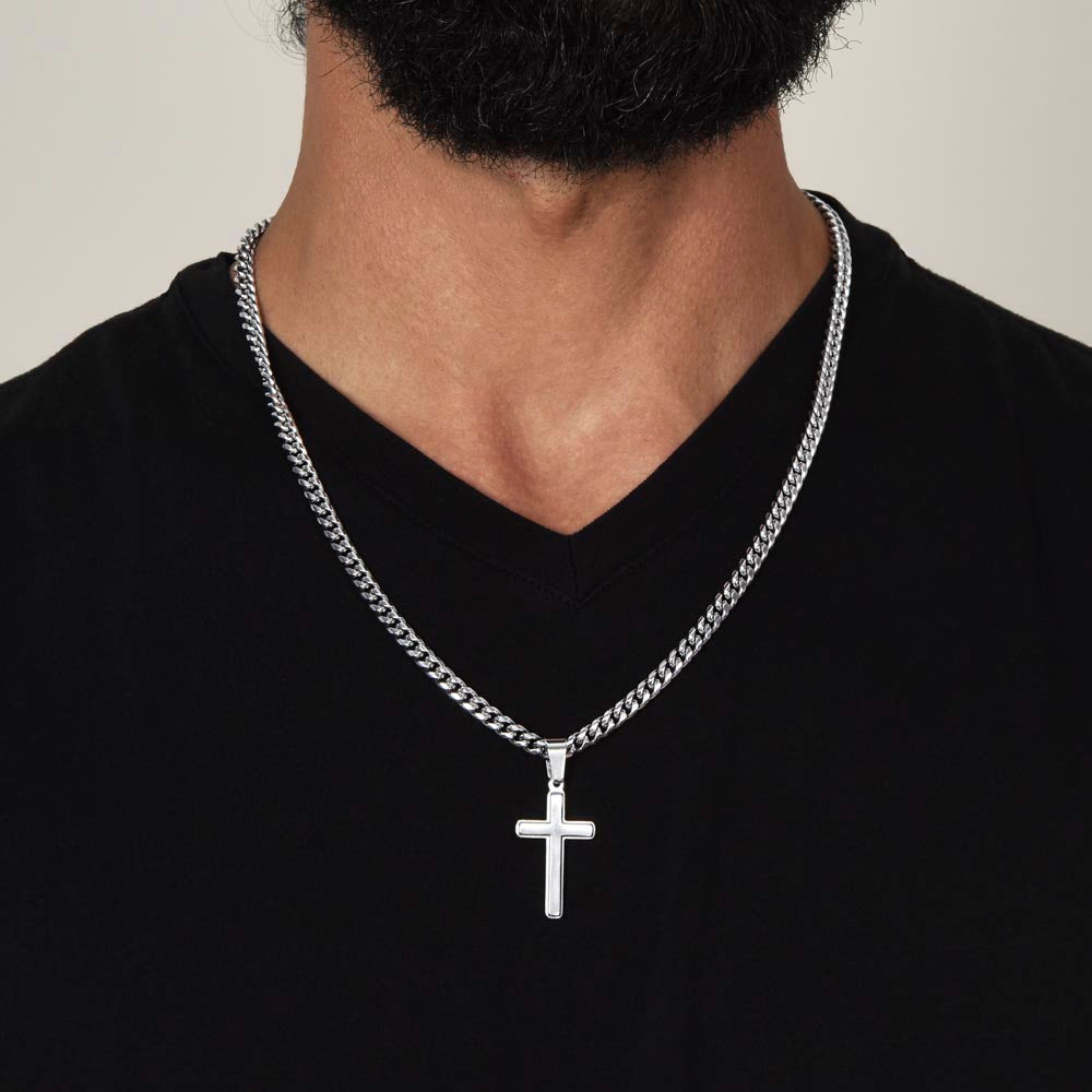 Artisan Cross Necklace on Cuban Chain For Groomsman