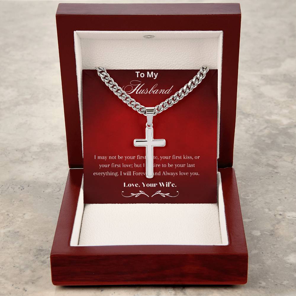 Artisan Cross Necklace on Cuban Chain With Love Note