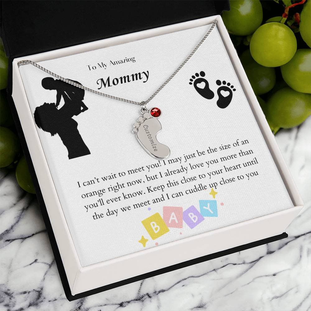 Engraved Baby Feet with Birthstones Necklace - To My Mommy