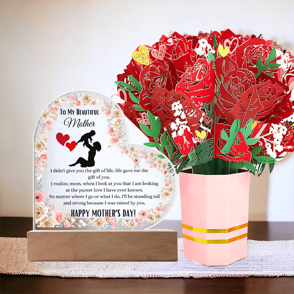Mother's Day Heart Acrylic Plaque + Sweetest Devotion Flower Bouquet.