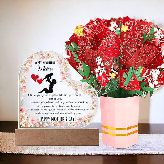 Mother's Day Heart Acrylic Plaque + Sweetest Devotion Flower Bouquet.