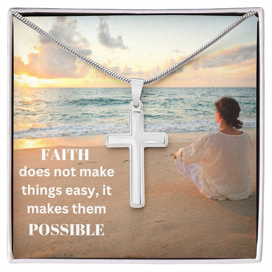Faith Makes Things Possible Cross Necklace