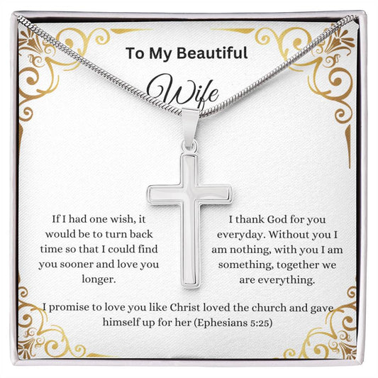 To My Beautiful Wife Stainless Cross Necklace
