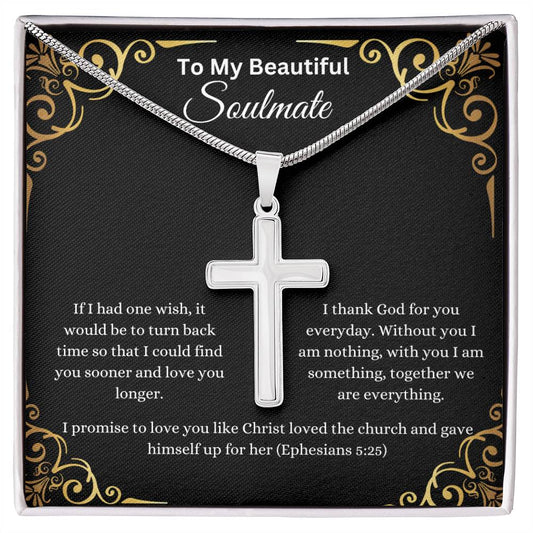 To My Beautiful Soulmate Stainless Cross Necklace